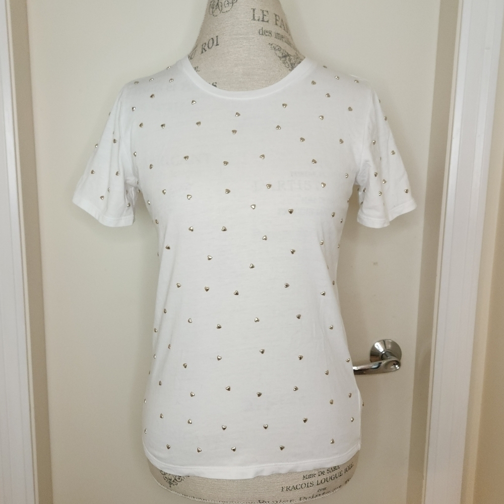 Michael Kors White Cotton Shirt Gold Hearts